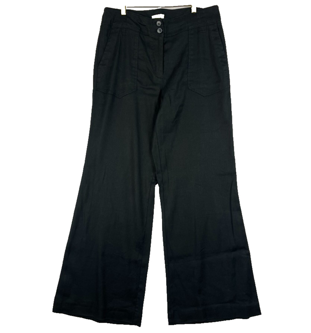 Maeve Black Wide-Leg Pants Women's 12 High-Rise Front Patch Pockets